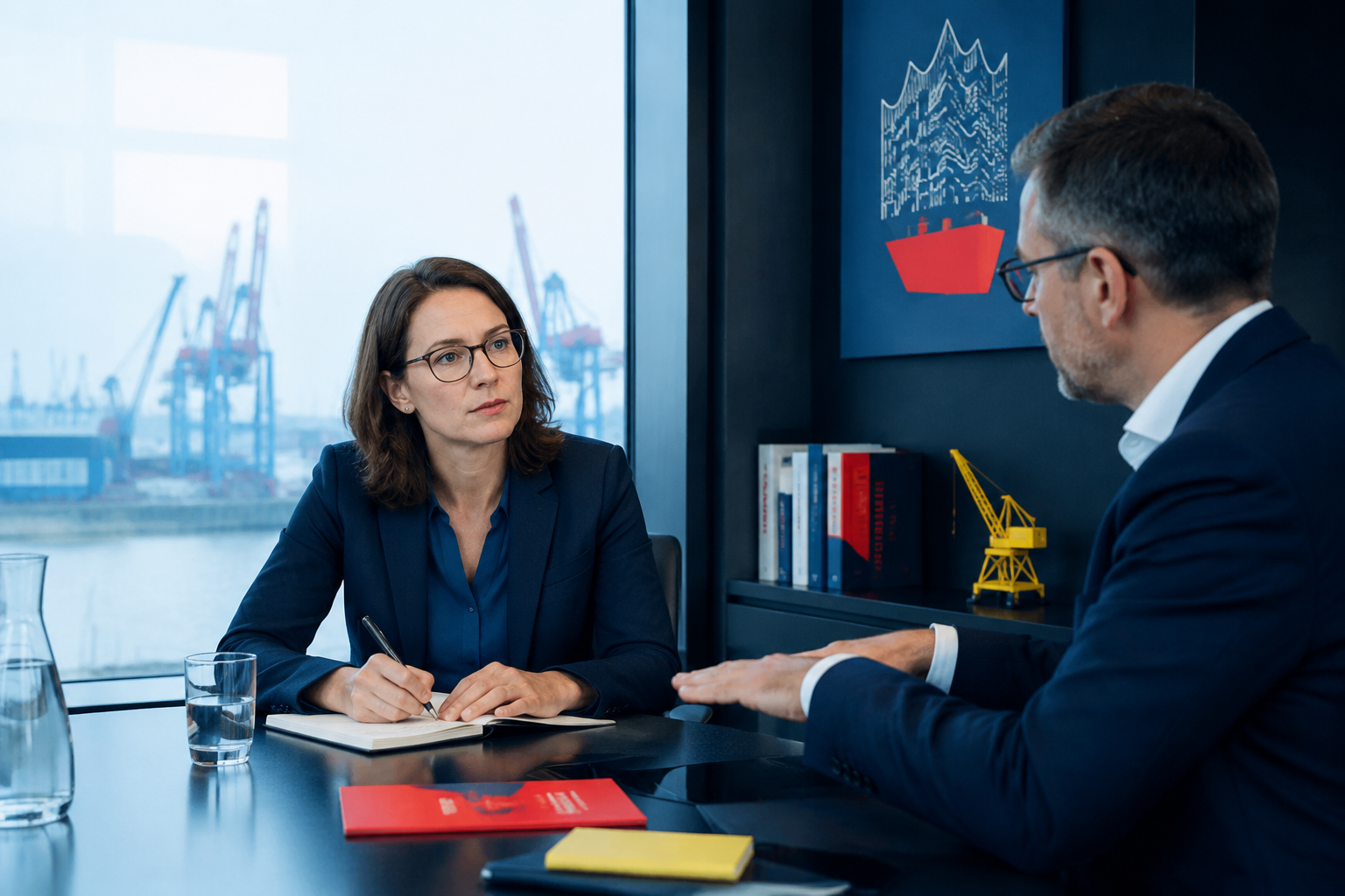 Zwei B2B-Vertriebler im Gespraech am Konferenztisch